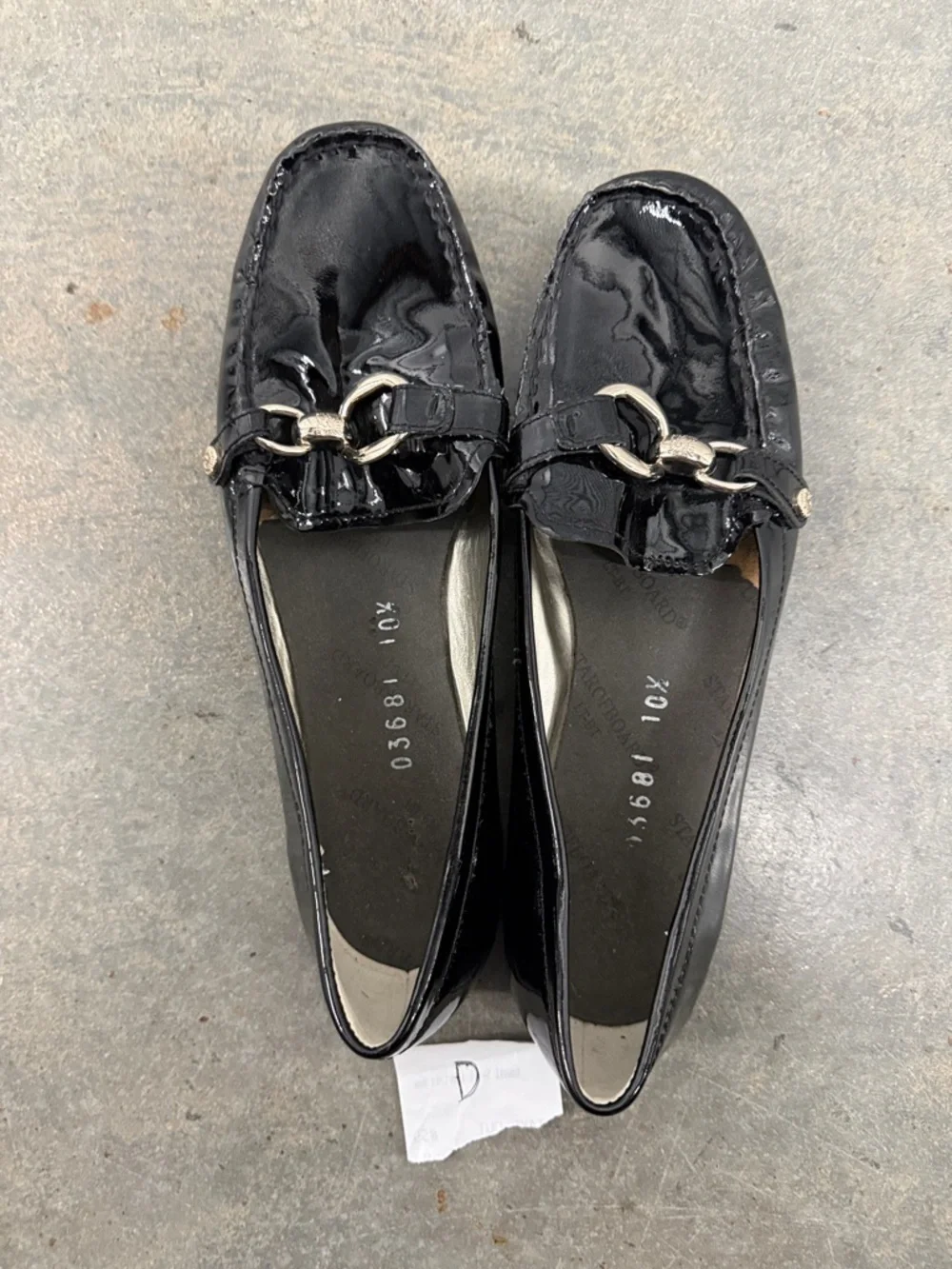 Anne Klein Black Patent Leather Loafers with Silver Hardware